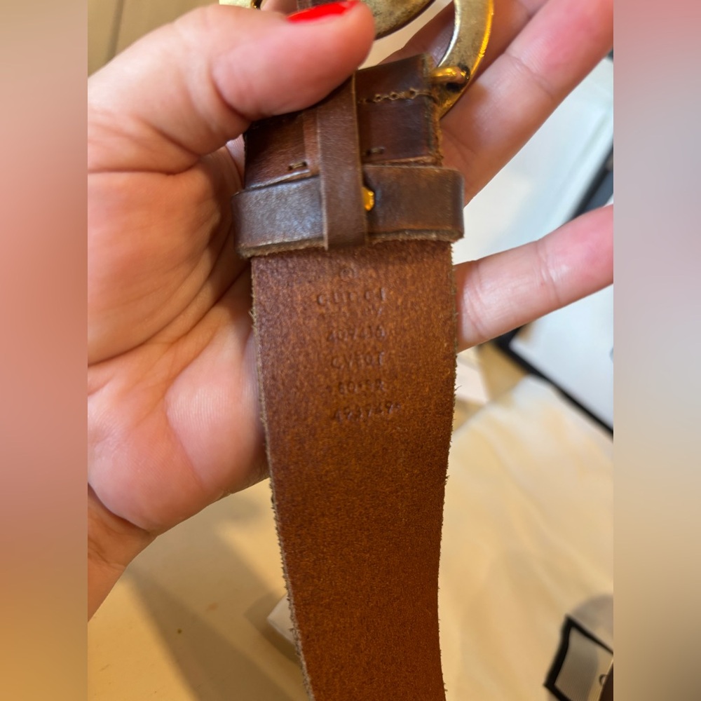 Gucci Double G Brown Leather Belt Size 80/32 Made in Italy Authentic - Picture 2 of 6